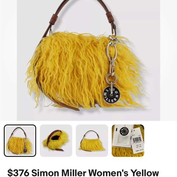 SIMON MILLER Women’s Yellow Mini Puffin faux-fur shoulder purse bag - Picture 3 of 6